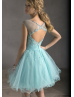 Tulle Beaded Scoop Neckline Key Hole Back Knee Length Prom Dress 